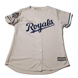 2015 WORLD SERIES PATCH KANSAS CITY ROYALS MAJESTIC MLB WHITE EMBROIDERED JERSEY